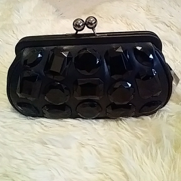 Franchi Handbags - Franchi Black Stone Clutch with Shoulder Strap